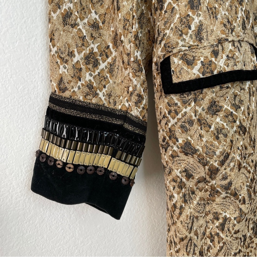 Chico's Metallic Gold Tapestry Pea Coat Majestic Art to Wear Unique Cuff Details - Picture 5 of 11